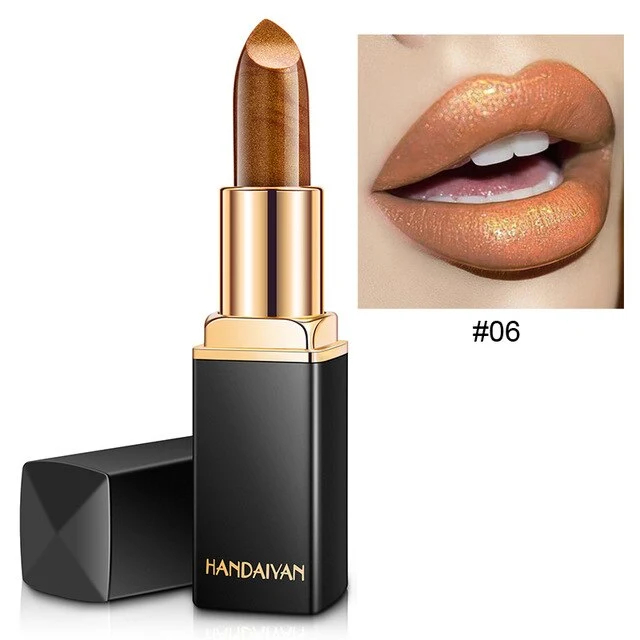 Handaiyan Lipstick Sexy Metallic Glitter Liquid Lip Stick Nude Waterproof Long Lasting Shimmer Gloss Tint Pigment Makeup Lipstic