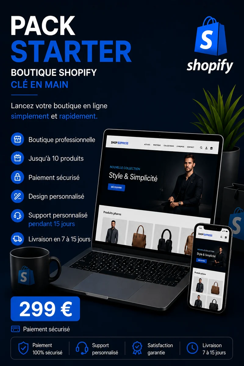 🚀 Pack Starter – Boutique Shopify clé en main