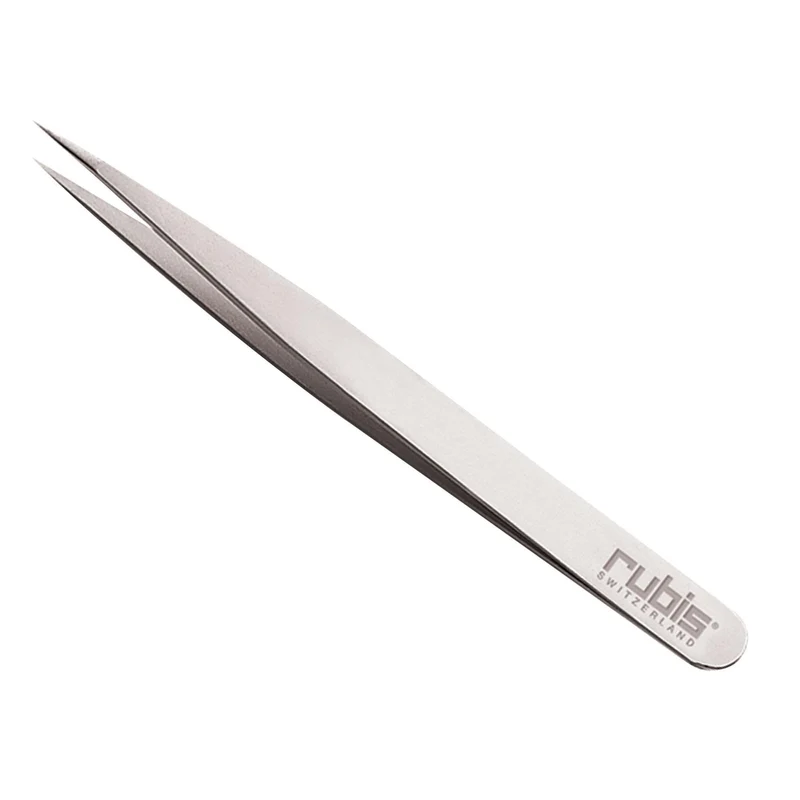Rubis Tweezers, Pointed Tip, Stainless Steel, 3.75"