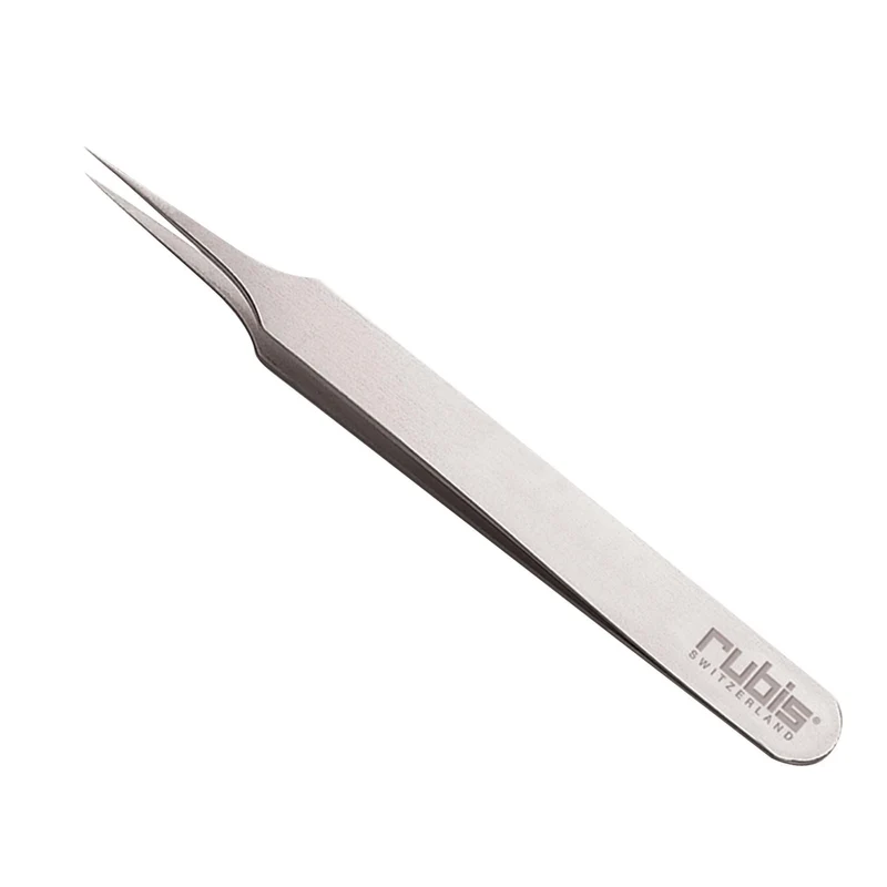 Rubis Tweezers, Needle Nose Tip, Stainless Steel, 3.75"