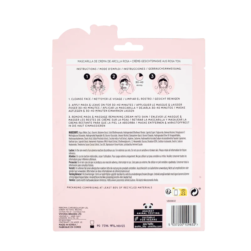 Oh K! Pink Clay & Witch Hazel Cream Sheet Mask