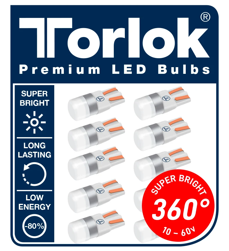 Torlok 360 Ampoules de stationnement LED super lumineuses T10 12 / 24v