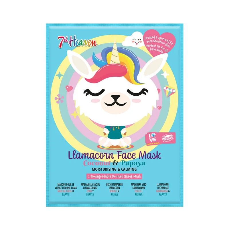7th Heaven Llamacorn Sheet Face Masks – Skincare Set for Kids Aged 8+ – Fanciful Llama and Unicorn Mix Face Mask Sheet with Coconut & Papaya – Sheet Masks to Calm, Hydrate & Moisturise Skin