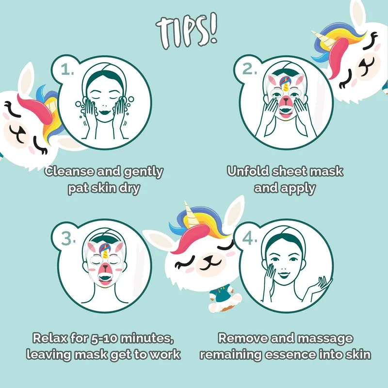 7th Heaven Llamacorn Sheet Face Masks – Skincare Set for Kids Aged 8+ – Fanciful Llama and Unicorn Mix Face Mask Sheet with Coconut & Papaya – Sheet Masks to Calm, Hydrate & Moisturise Skin