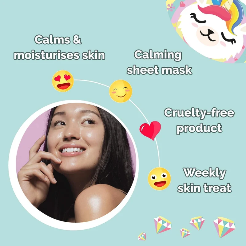 7th Heaven Llamacorn Sheet Face Masks – Skincare Set for Kids Aged 8+ – Fanciful Llama and Unicorn Mix Face Mask Sheet with Coconut & Papaya – Sheet Masks to Calm, Hydrate & Moisturise Skin