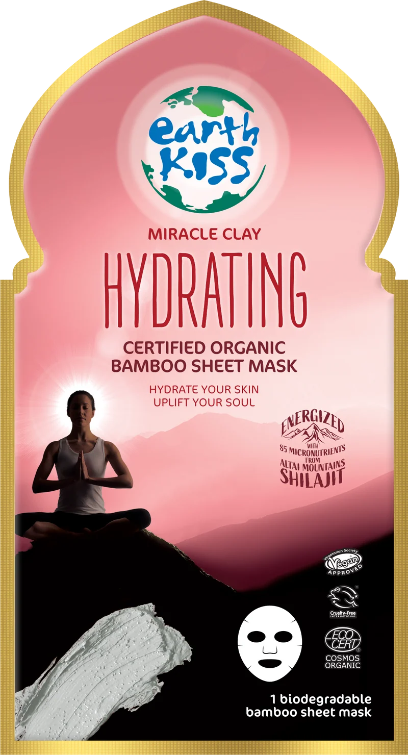 Earth Kiss Inspirations Hydrating Organic Bamboo Sheet Mask with Shilajit and Miracle Clay to Hydrate Your Skin
