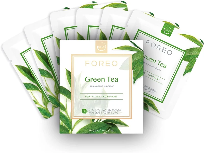 FOREO Green Tea UFO Activated Facial Mask for Blemish-Prone Oily Skin, 6 pack, Purifying, Antioxidant, Moisturizing, Green Tea & Ulmus Extract, Cruelty-Free, Clean Formula, Compatible with UFO 2 & UFO