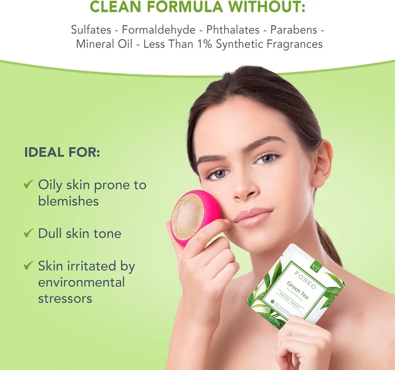 FOREO Green Tea UFO Activated Facial Mask for Blemish-Prone Oily Skin, 6 pack, Purifying, Antioxidant, Moisturizing, Green Tea & Ulmus Extract, Cruelty-Free, Clean Formula, Compatible with UFO 2 & UFO