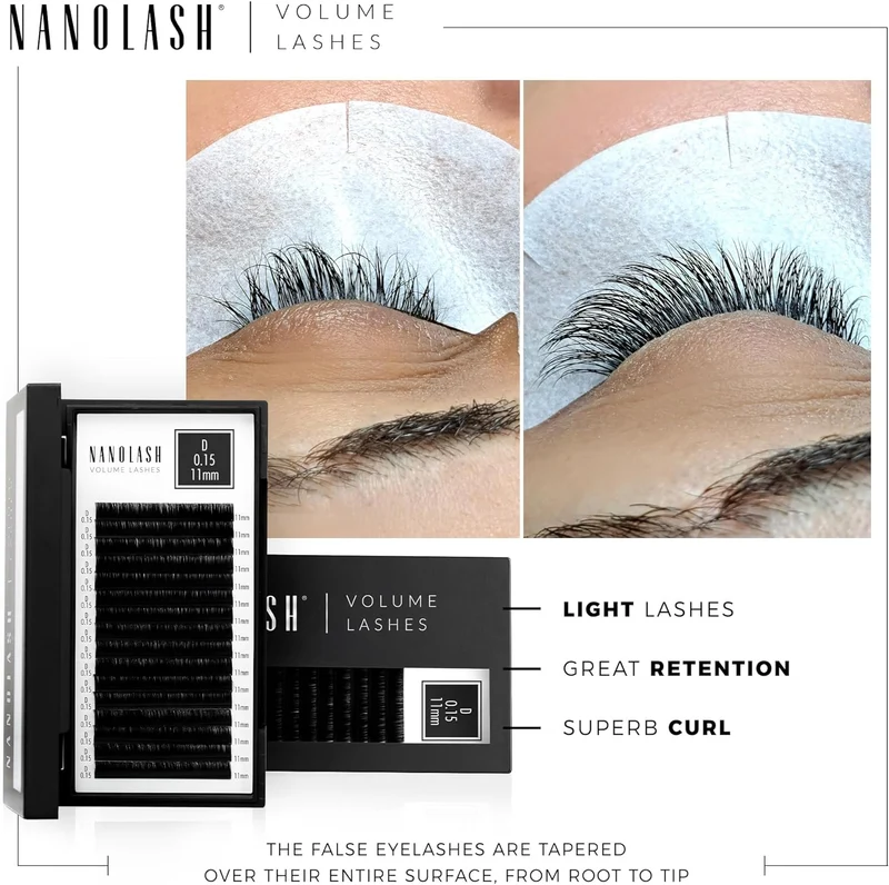 Nanolash Volume Lashes - false lashes for professional eyelash extensions, volume eyelash extensions (0.12 D, MIX 6-13mm)