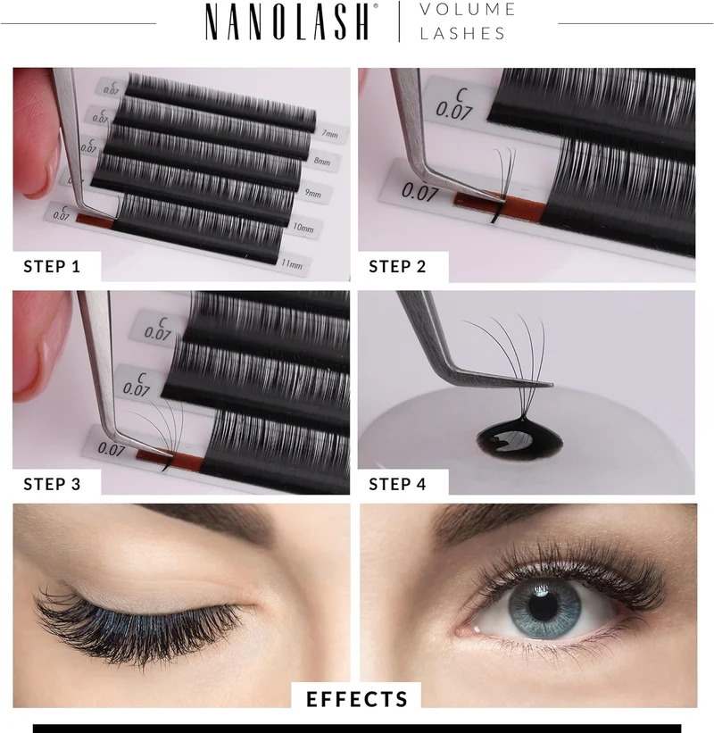 Nanolash Volume Lashes - false lashes for professional eyelash extensions, volume eyelash extensions (0.12 D, MIX 6-13mm)