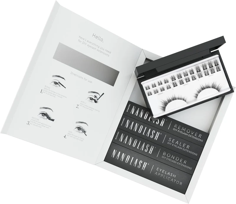 Nanolash DIY Eyelash Extensions Starter Kit - cluster lashes with bonder, sealer, remover, apllicator, home lash extensions kit (DIVINE)