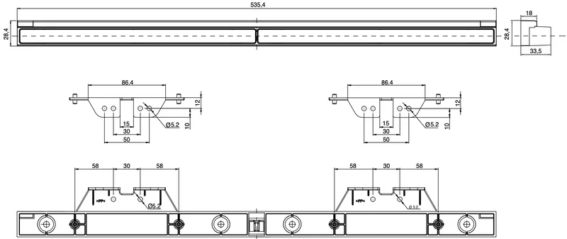 WAS W260 Long Slim Frein et voyant lumineux avec supports