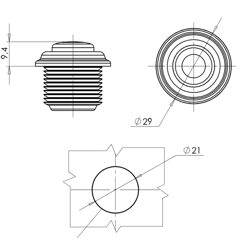 Petit feu de position rond à bouton-poussoir / Joint plat